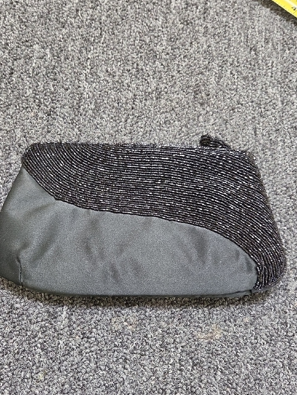 Elegant Black Beaded Evening Clutch Wristlet